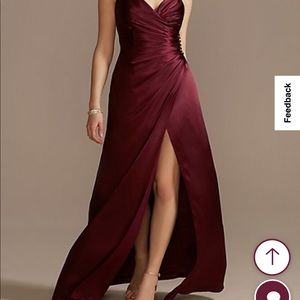 David’s bridal WINE colored satin material bridesmaid dress